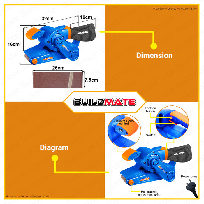 BUILDMATE Wadfow Belt Sander 920W Sanding Belt Grinder Electric Belt Machine Sander Polisher Grinding Machine Sander Edges Sharpener Machine Sanding Grinding Polishing Machine Polishing Cutter Edges WBA15921 • WPT