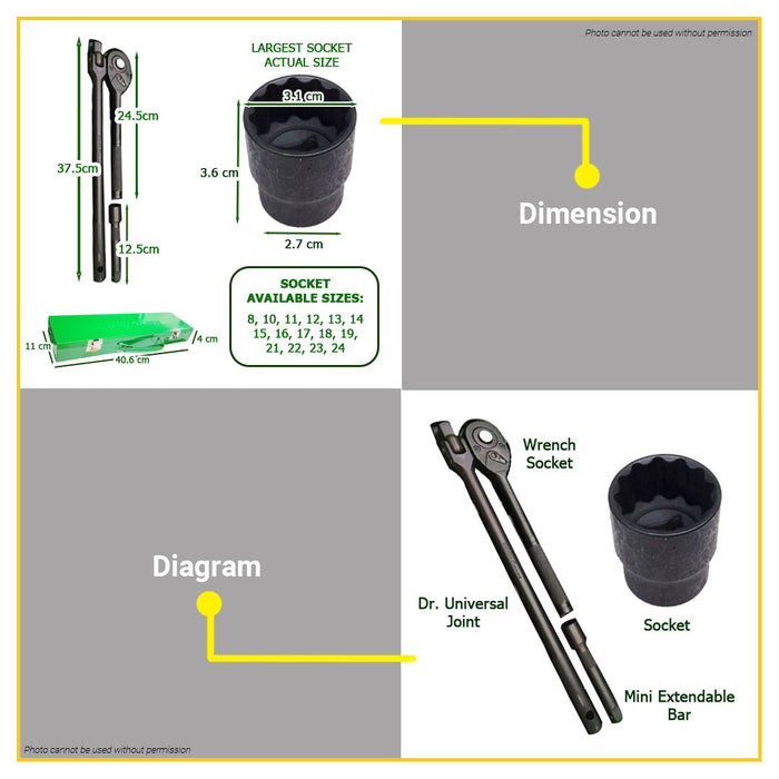 BUILDMATE Hoyoma 17pcs Drive Socket Set 6pt / 12pt Auto Repair Ratchet Drive Wrench Mechanic Tool Set Kit - HYMHT