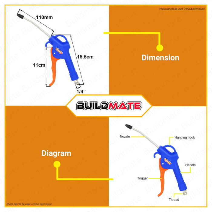 BUILDMATE Wadfow Plastic Air Blow Gun for Hose 100mm Air Duster Blowing Gun Air Compressor Blow Gun Dust Cleaning Air Blower Gun Accessories Air Blower Gun WGA4611 • WHT