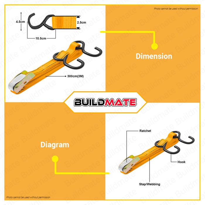 INGCO 0.8T Ratchet Straps 3M / 4.5M Ratchet Tie Down Straps Belt Safety Lock HRSP08304 HRSP08453 - IHT