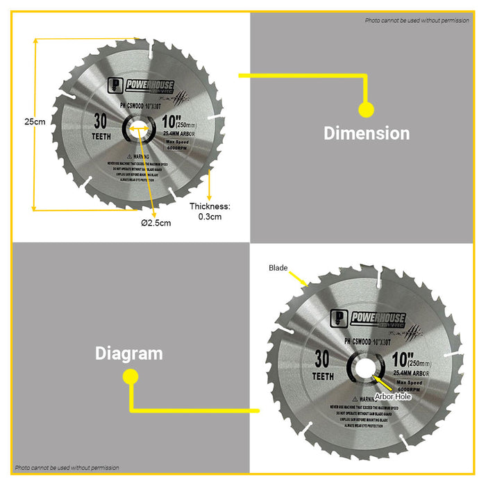 POWERHOUSE Circular Saw Blade Carbide Tip For Wood 10" 30T PH-CSWOOD10X30T - PTAA