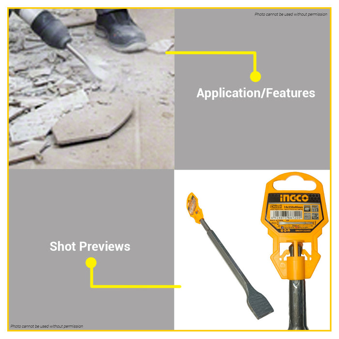 BUILDMATE Ingco SDS Plus Chisel 14x250MM Pointed Chisel | Flat Chisel Rock Concrete Chisels SOLD PER PIECE DBC0112501 DBC0122501 DBC0122502 IHT