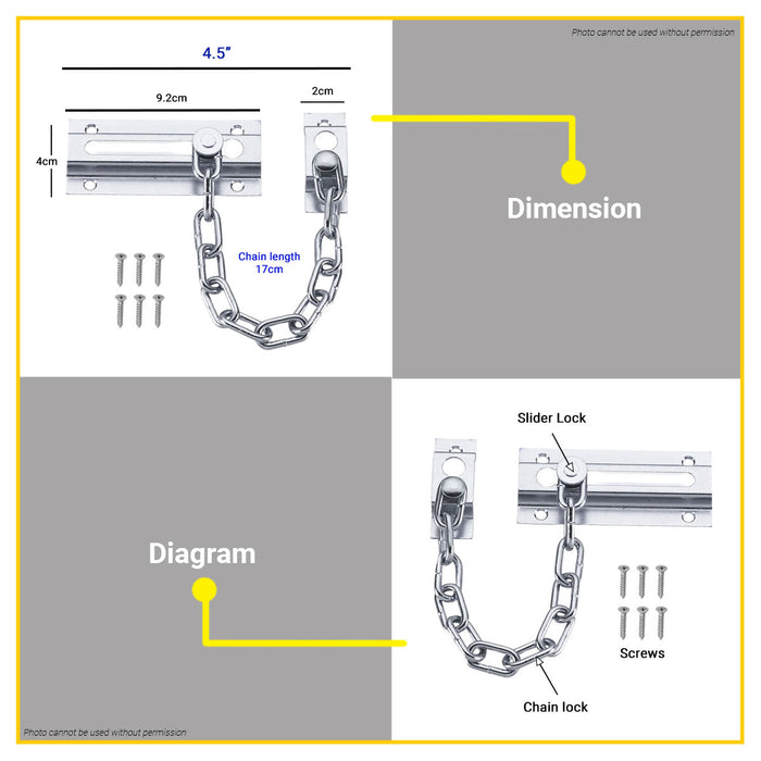 BUILDMATE Starwheel Stainless Steel Chain Door Guard 4.5" Door Security Chain Lock Safety Latch 620SS