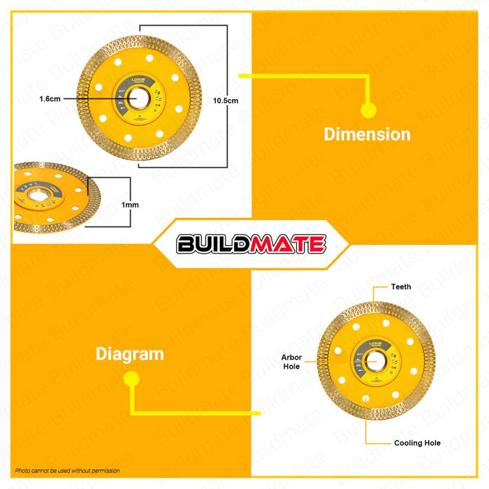 LOTUS Diamond Disc Cutter Blade Turbo 105x20 / 16mm Ultra Thin LDT105DT •BUILDMATE•