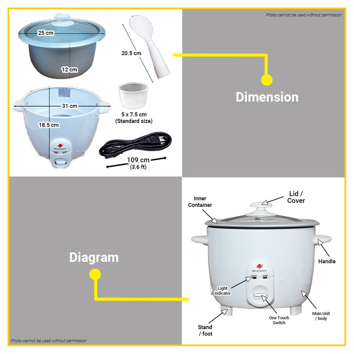 BUILDMATE Micromatic 620W Rice Cooker 1.5L 8 Cups Capacity with Keep Warm Function Electric Cooker Appliances MRC-550