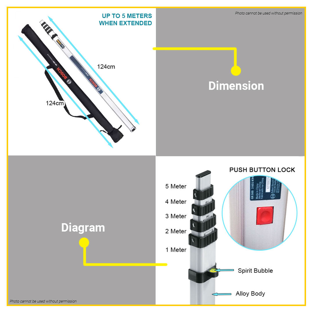 BUILDMATE Bosch Professional Telescopic Levelling Rod GR 500 5 Meters ...