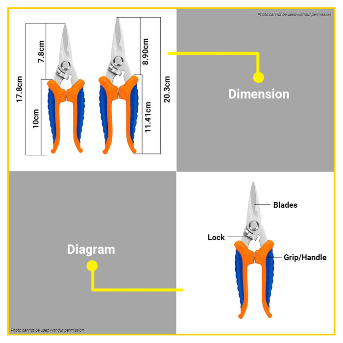 BUILDMATE Wadfow Electrician's Scissors 7" (178mm) / 8" (200mm) with Teeth Multi-Purpose Electrical Wire Stripper Cutting Scissors SOLD PER PIECE - WHT
