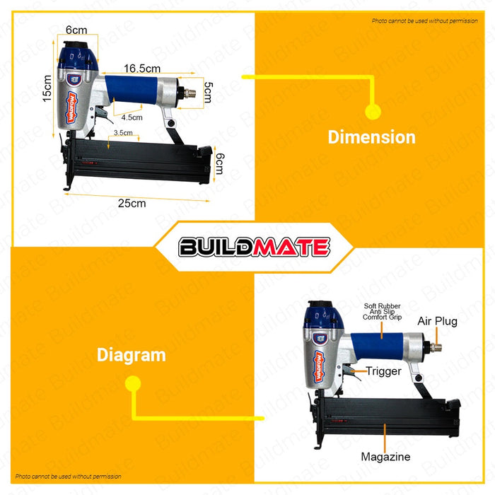 WADFOW Air Brad Nailer Stapler Gun 100PCS Capacity Nail Gun Staple Gun Crown Stapler for Carpentry, DIY Project, Woodworking WBN1550 •BUILDMATE• WHT