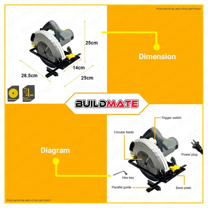 [COMBO C] BUILDMATE Lotus Impact Drill 750W HD750X with Circular Saw 1500W LTCS1500X & Palm Orbital Sander 250W LTEX250X & Palm Router/ Trimmer 550W LTPR550X - LPT