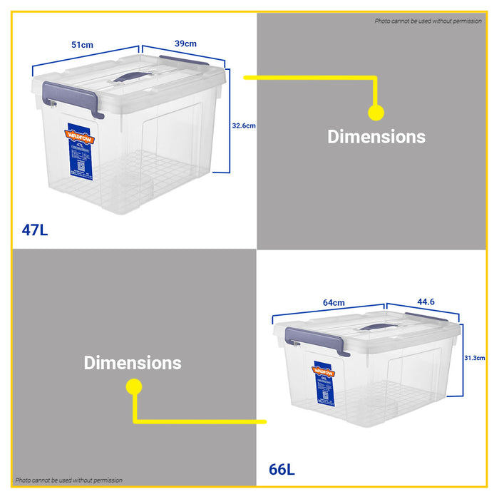 BUILDMATE Wadfow Clear Organizer Storage Box Transparent 33L - 87L Stackable Plastic Container - WHT