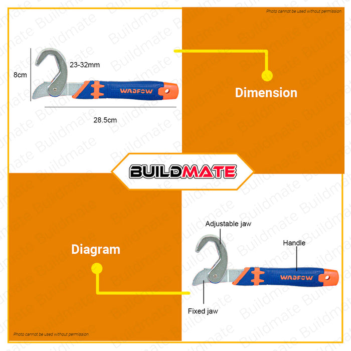 BUILDMATE Wadfow Universal Wrench Single / Double Open End Multi-Function Adjustable Ratchet Spanner Pipe Wrench Hand Tool WUW1102 / WUW1101 - WHT
