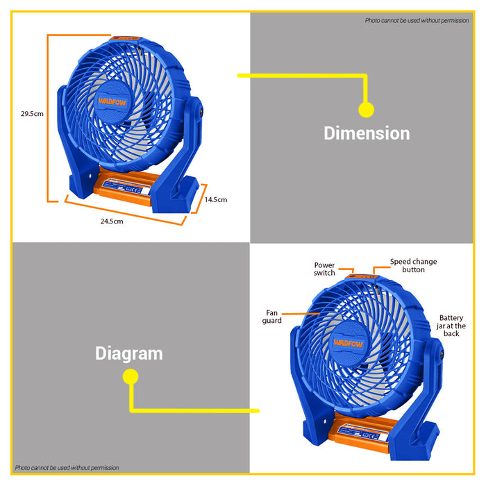 BUILDMATE Wadfow 12V Lithium-Ion Cordless Fan 7" Inch Battery Operated Outdoor & Indoor Fan UNIT ONLY WLF1507 - WCPT