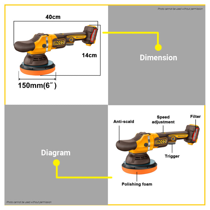 BUILDMATE Ingco Cordless Polisher (Unit only and Complete Set with Battery and Charger) APLI2015 & APLI20151 - ICPT