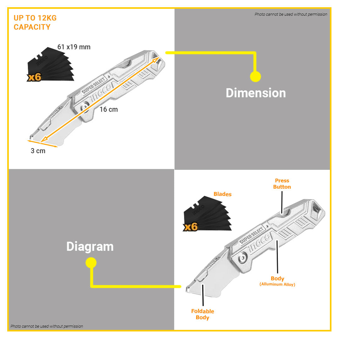 Ingco Folding Knife Cutters Cutting Blade with 6pcs Blade HUK6236 AUTH ...
