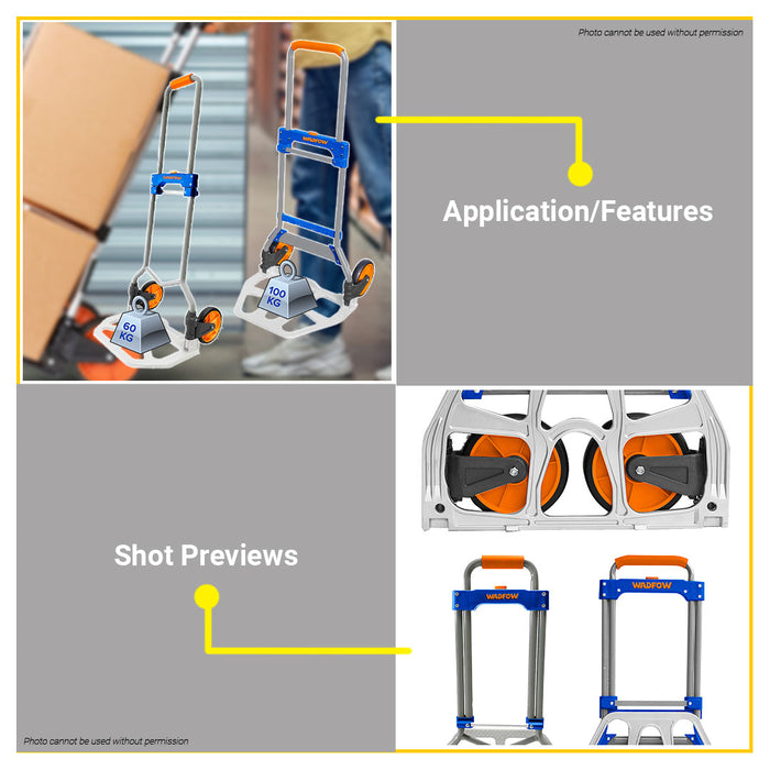 BUILDMATE Wadfow Foldable Hand Truck 60KG | 100KG Folding Trolley Shopping Push Cart with Wheels Multi-function Small Handling Household Dollies WWB9A06 | WWB9A10 • WHT