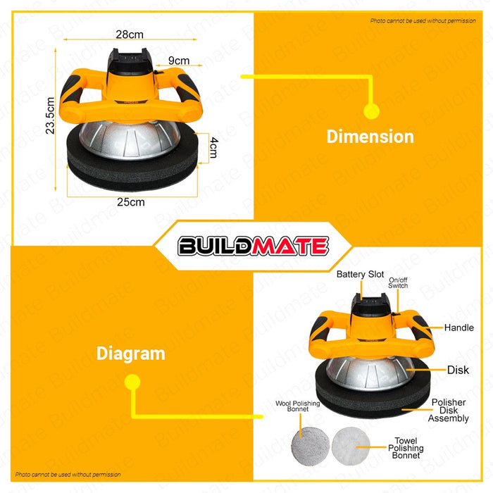 INGCO Lithium-Ion Cordless Polisher Buffing Machine 20V 254MM Car Polisher Polishing Machine COPLI2001 •BUILDMATE ICPT