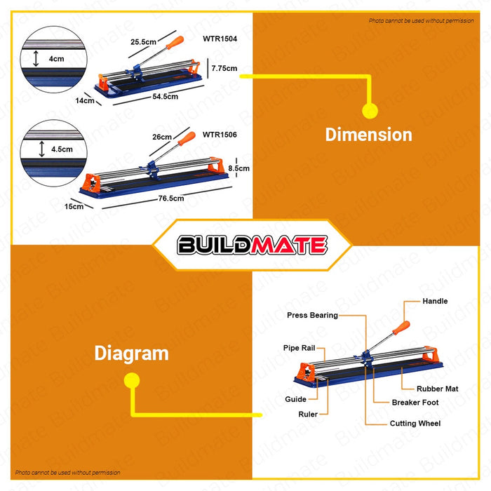 WADFOW Tile Cutter Carbide 400MM | 600MM [SOLD PER PIECE] Manual Tile Cutter Tungsten Carbide Cutting Ceramic Cutter Floor Cutter WTR1504 | WTR1506 •BUILDMATE• WHT