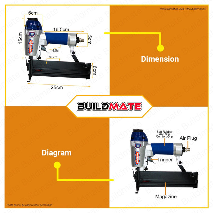 WADFOW 2in1 Combo Brad Nailer Stapler 100PCS Capacity Nail Gun Staple Gun WBN2540 •BUILDMATE• WHT
