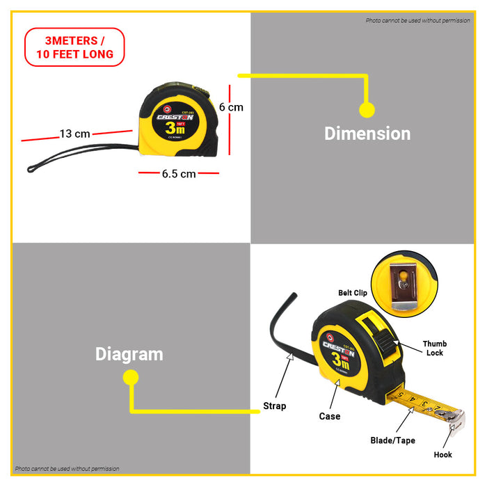 BUILDMATE Creston Premium Quality Measuring Tape 3M / 5M Measurement Hand Tool Tape Measure CST203 / CST205