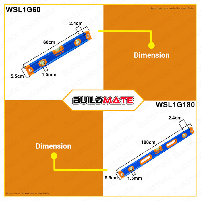 BUILDMATE Wadfow Spirit Level 60CM | 80CM [SOLD PER PIECE] Double Side Milled Leveling Tool Aluminum Spirit Leveler Bubble Level Box Spirit Level With Scale Reading Spirit Level Bar WSL1G60 | WSL1G80 • WHT