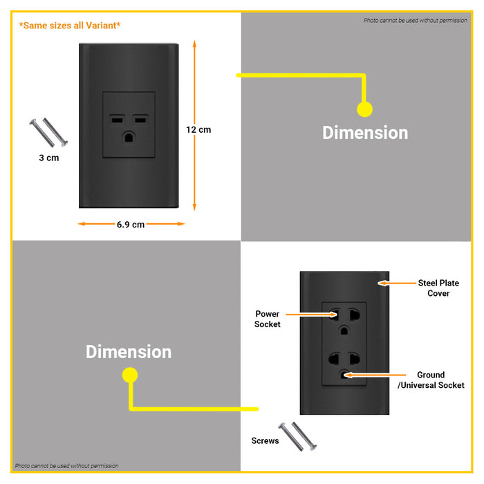 BUILDMATE Royu Plano Outlet Set Wide Series Dark Gray 250V Polycarbonate Electrical Wall Plug Socket UV Resistant & Flame Retardant Outlets