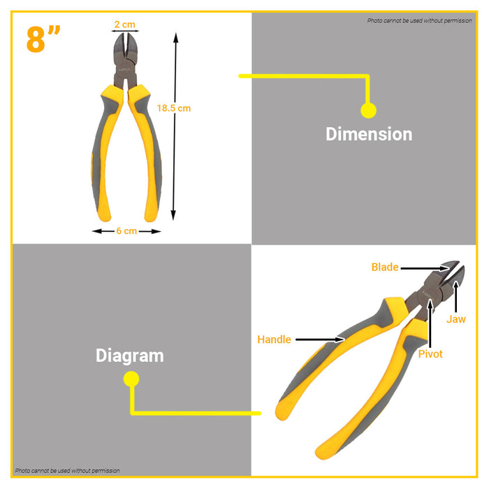 LOTUS Diagonal Plier Eco 8" Inch / 200mm Side Cutter Wire Cutters Cutting Pliers LDCP200DF BUILDMATE