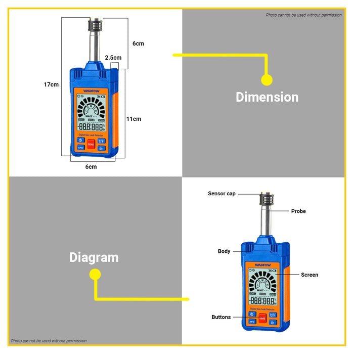 BUILDMATE Wadfow Gas Leak Detector 50ppm~1000ppm Propane Leak Tester Gas Sniffer Tool Handheld Methane Gas Analyzer Sensor WGH35053 - WPT