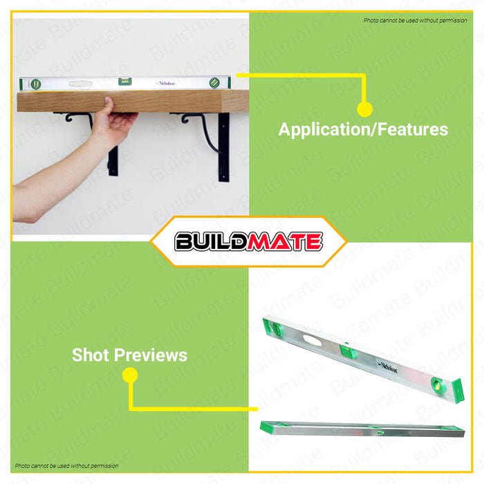 NICHOLSON Aluminum Level 36" Inch Aluminum Spirit Leveler Bubble Level Box Spirit Level Leveling Tool NLTR36 •BUILDMATE•