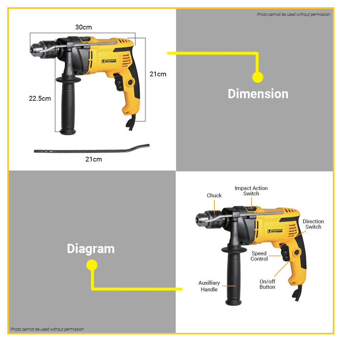 BUILDMATE Powerhouse 1200W Impact Drill With Hammering & Drilling Function 16mm Electric Percussion Hammer Rotary Drill PH-IMPACT16MM-HD - PHPT