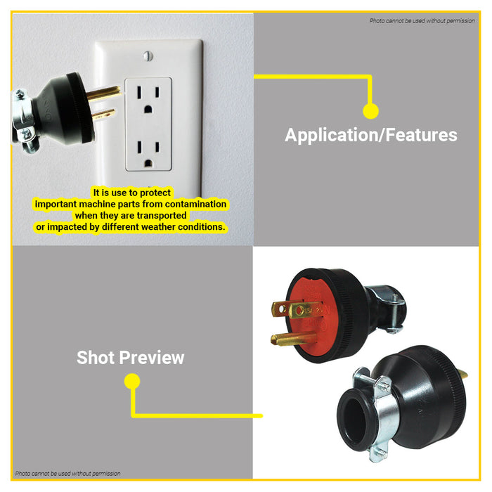 BUILDMATE Omni Parallel Ground Rubber Plug 15A 250V Heavy Duty 3-Prong Male Electrical Power Plug Connector Replacement WPR-003