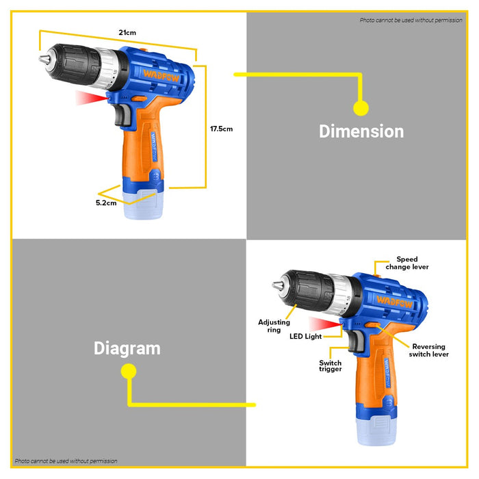 BUILDMATE Wadfow 12V Lithium-Ion Cordless Impact Drill 20NM Impact Gun With Battery WCDS540 - WCPT