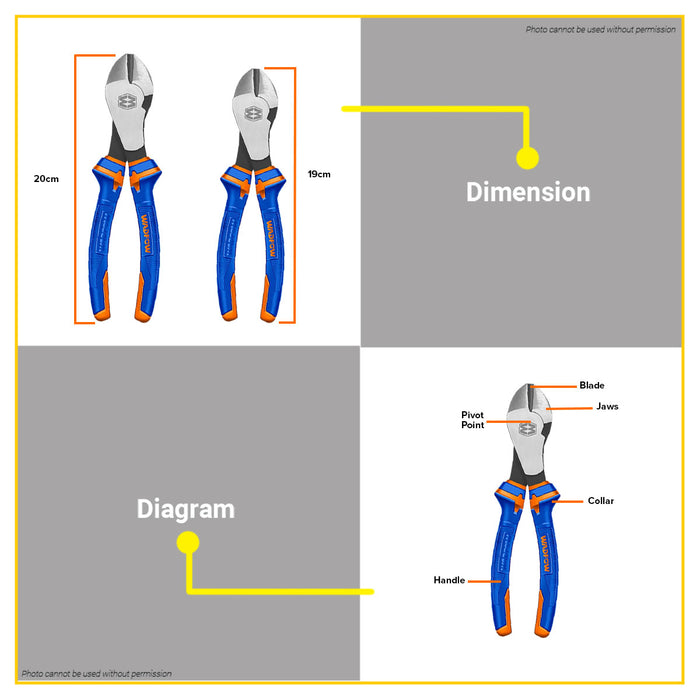 BUILDMATE Wadfow Heavy Duty Diagonal Cutting Pliers 7" Inch / 8" Inch Electricians Side Cutter - WHT