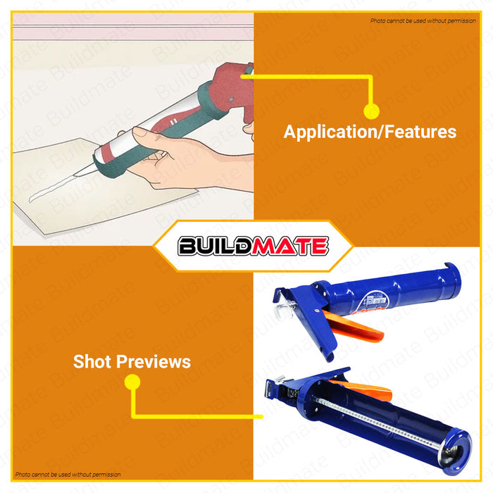 BUILDMATE Wadfow Caulking Gun 9" Inch Caulk Gun Sealant Gun Adhesive Gun Silicone Gun Glue Gun Filler Gun Dispensing Gun Mastic Gun Applicator Gun Iron Shank with Teeth WCG1309 • WHT