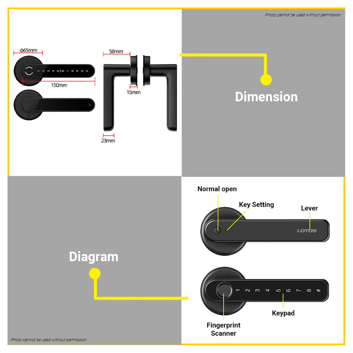 BUILDMATE Lotus Smart Leverset (Black) 60/70mm Single Latch Keyless Smart Door Lock Leverset With Low Voltage Warning Tuya-enabled Smart Lock X78-B