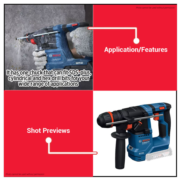 [SOLO] BOSCH 18V-18 X/ 18V-22 X Cordless Rotary Hammer SDS Plus with One Chuck with Case UNIT ONLY
