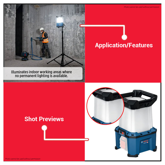 Buildmate x BOSCH Cordless Work Light GLA 18VH-7500 18V 7500LM LED Jobsite Lamp 06014A5001