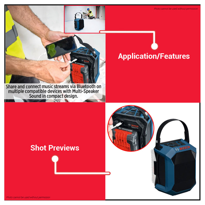 Buildmate x BOSCH Bluetooth Speaker GPB 18V-1 C 18V Jobsite Speaker USB-C 06014A7080