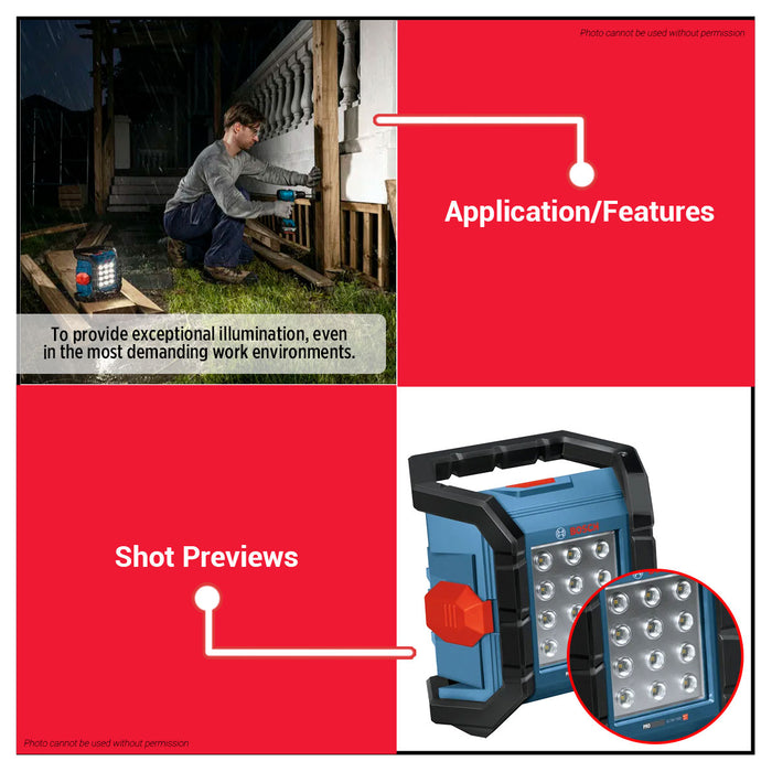 Buildmate x BOSCH Cordless Jobsite LED Work Lamp 1500LM 3000LM Heavy Duty GLI18V-1500 GLI18V-3000  06014A80L0/06014A81L0 BLC