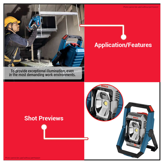 Buildmate x BOSCH Cordless Jobsite LED Work Lamp 1500LM 3000LM Heavy Duty GLI18V-1500 GLI18V-3000  06014A80L0/06014A81L0 BLC