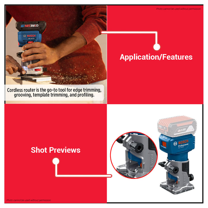 Buildmate x BOSCH Cordless Router GLF 18V-8 18V Brushless Wood Trimmer 06016C60L0