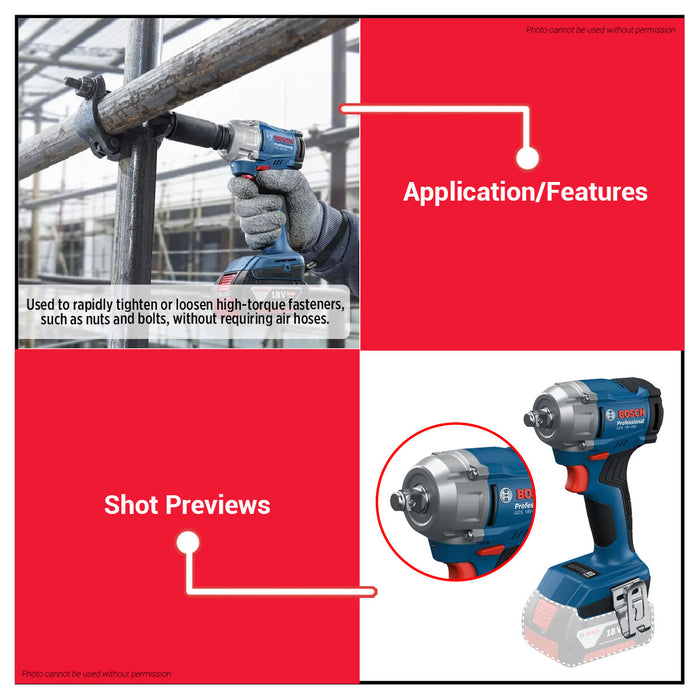 Buildmate x BOSCH SOLO Cordless Impact Wrench GDS 18V-350 18V 1/2" 350Nm Brushless 06019M50L0