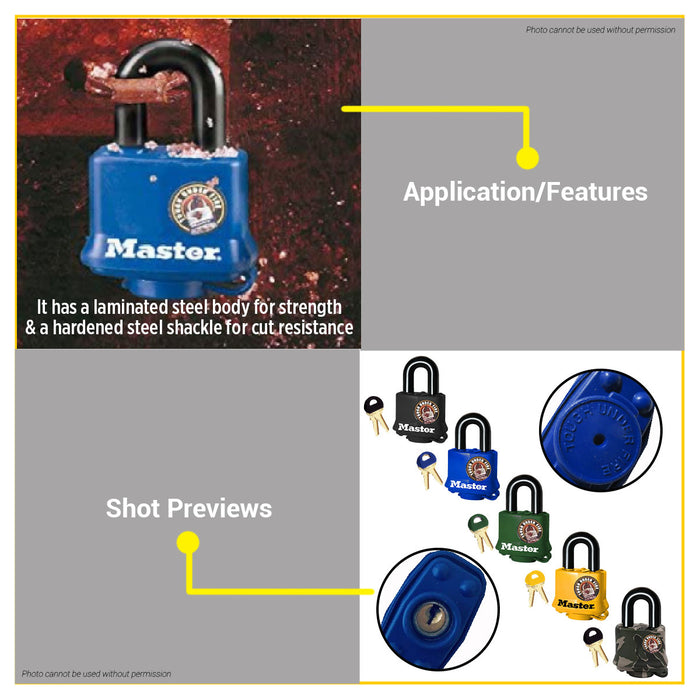 MASTER LOCK Weather Proof Padlock Pad Lock 1-3/4'' Black Blue Green Yellow Camouflage SOLD PER PIECE