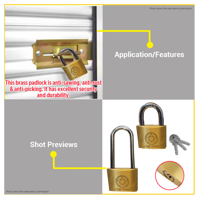Starwheel Brass Padlock 25mm / 30mm / 40mm / 50mm / 60mm