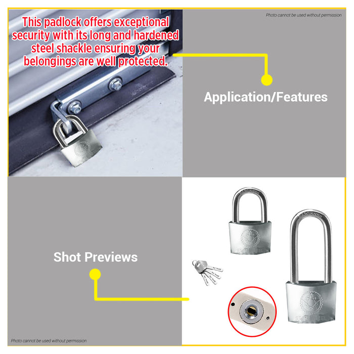 Starwheel Long Shackle Steel Ball Bearing Padlock 30mm / 40mm / 50mm / 60mm