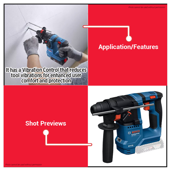 Buildmate x BOSCH PRO KIT SDS Plus Rotary Hammer w/ Kickback Control 2x Battery GBH18V-18 BLC 0611927001