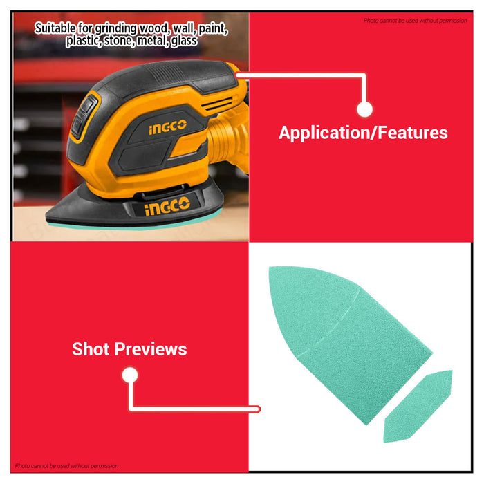 INGCO 60pcs Sanding Sheet Set For Detail & Mouse Sander Multi-Grit Sandpaper P40-P180 For Wood Paint & Metal AKTS938660 - IHT