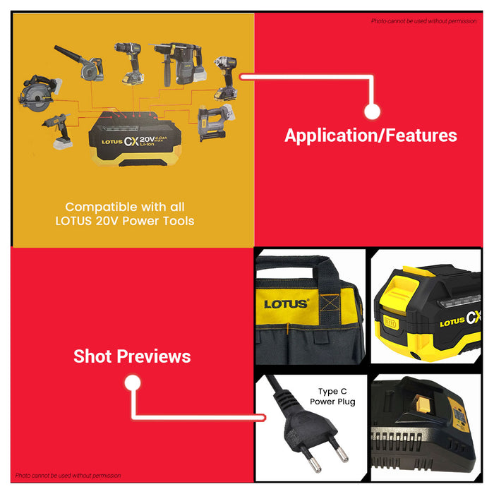 Lotus Starter Kit Cordless Battery and Charger with Tool Bag LPT