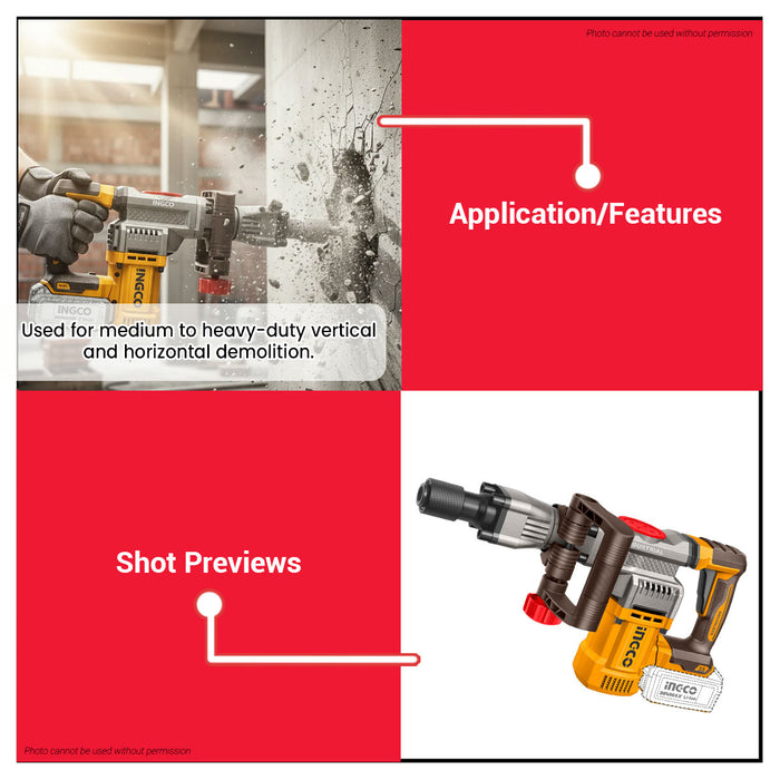 Buildmate x INGCO 20V Cordless Demolition Breaker 35mm Brushless CDBLI203582 ICPT