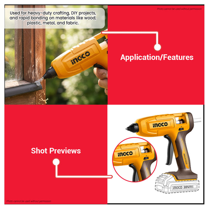 Buildmate x INGCO 20V Cordless Glue Gun 11.2mm CGGLI2003 ICPT