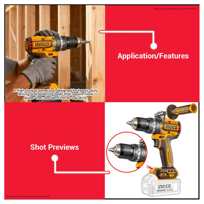 Buildmate x INGCO 20V Brushless Cordless Impact Drill w/ 2 Batteries & Charger for Drilling Tasks CIDLI20968 ICPT